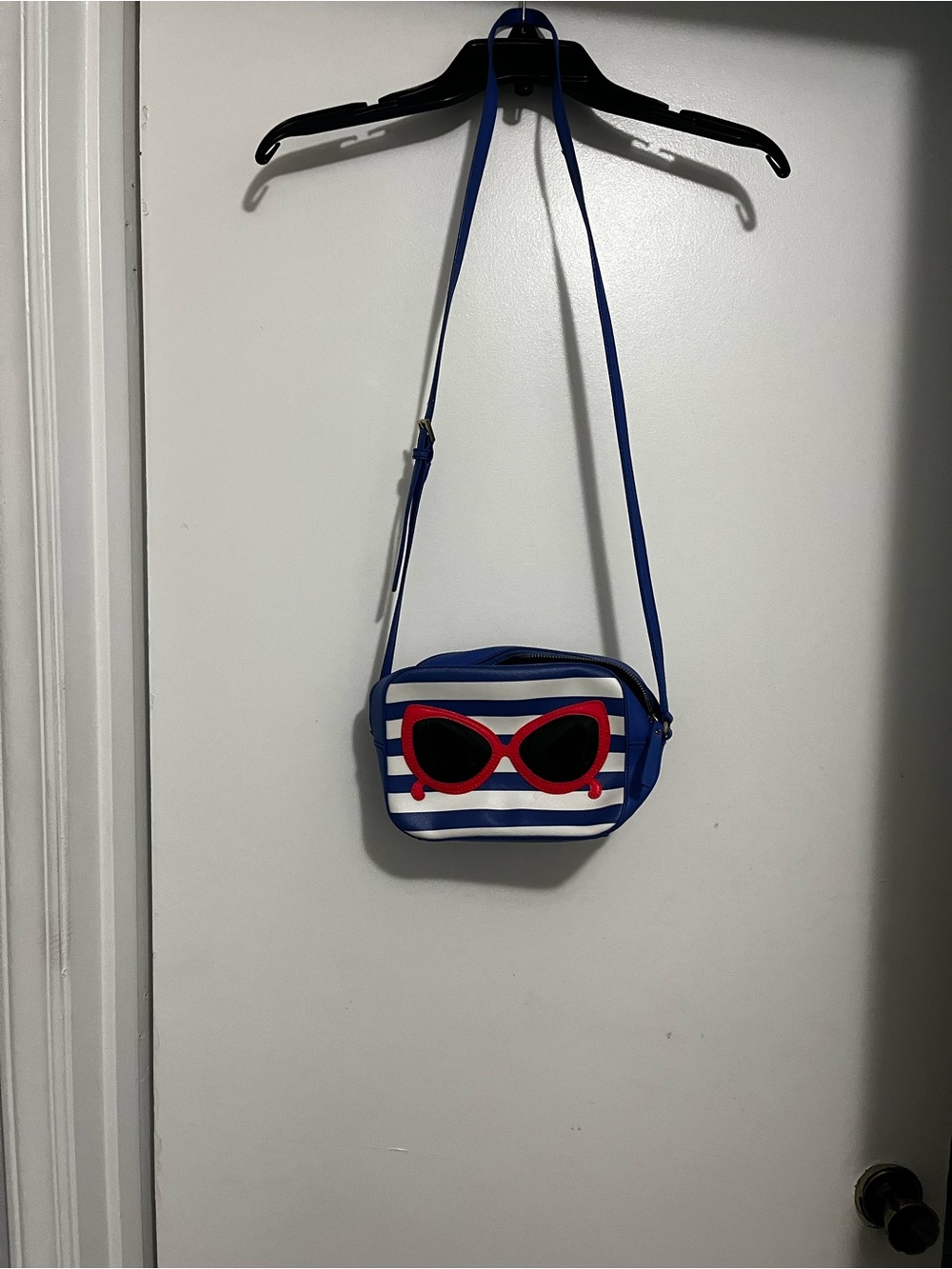 Blue Striped Sunglasses Accent Crossbody Bag